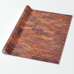 Red Orange Maroon Watercolor Brick Wall Wrapping Paper