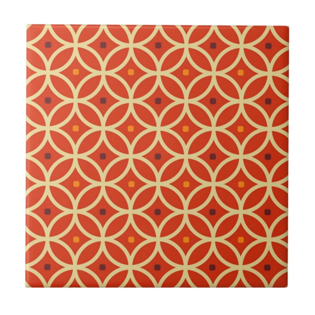 Red Orange Mid Century Modern Geometric Pattern Tile (Front)