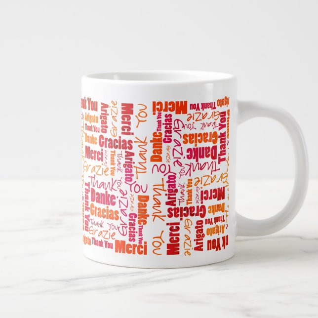 Red Orange Multilingual Thank You Giant Coffee Mug (Right)