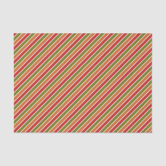 Red, Orange, Olive Green Striped Tissue Paper (Front)