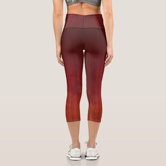Red Orange ombre striped rustic Capri Leggings (Back)