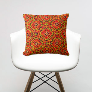 Red & Orange Oriental Boho Geometric Pattern Cushion