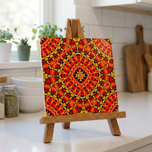 Red & Orange Oriental Boho Geometric Pattern Tile