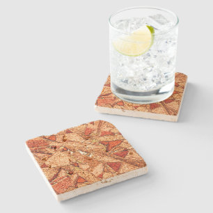 Red orange painted volcanic stone drawing coaster