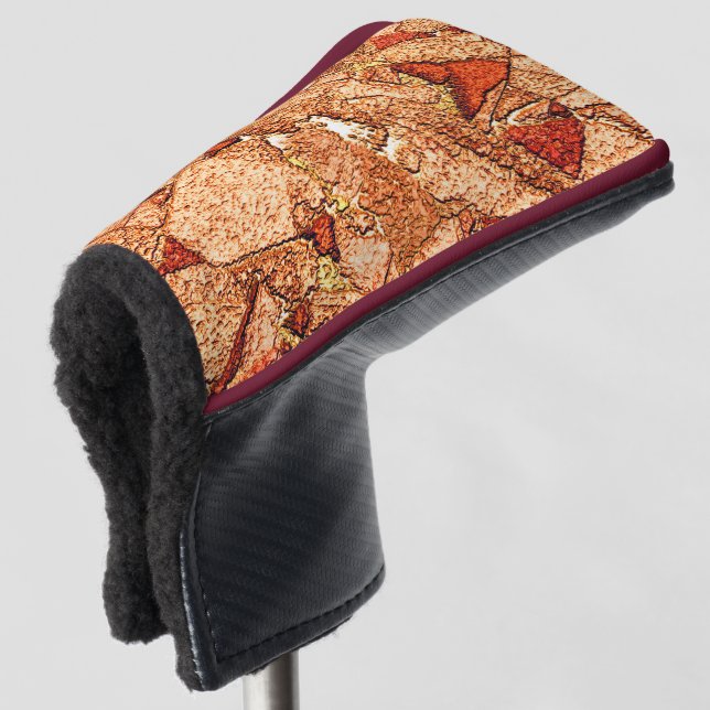 Red orange painted volcanic stone drawing golf head cover (3/4 Front)