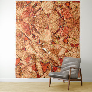 Red orange painted volcanic stone drawing tapestry