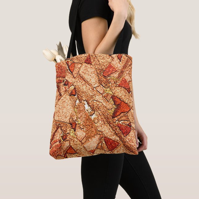 Red orange painted volcanic stone drawing tote bag (Close Up)