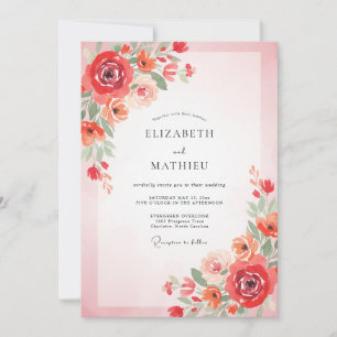Red Orange Peony Wedding Invitation