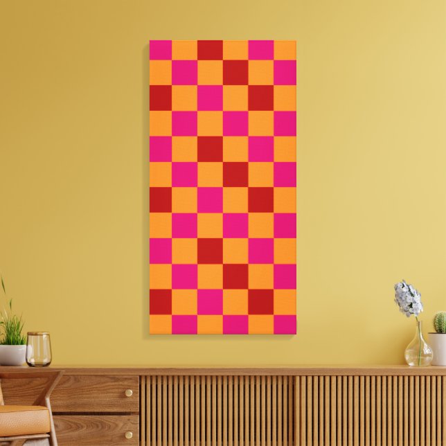 Red Orange Pink Checkered Pattern Design  Canvas Print (Insitu(LivingRoom))