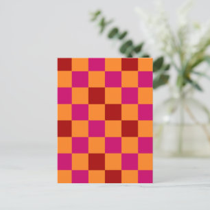 Red Orange Pink Checkered Pattern Design  Postcard