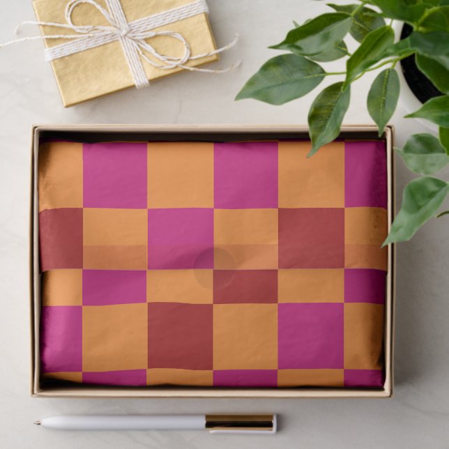 Red Orange Pink Checkered Pattern Design  Tissue Paper (Gift)
