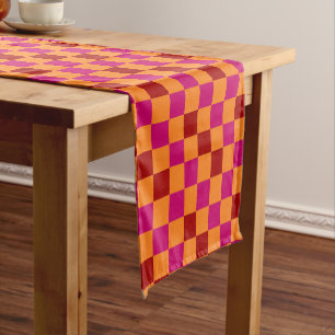 Red Orange Pink Chequered Pattern Design  Short Table Runner