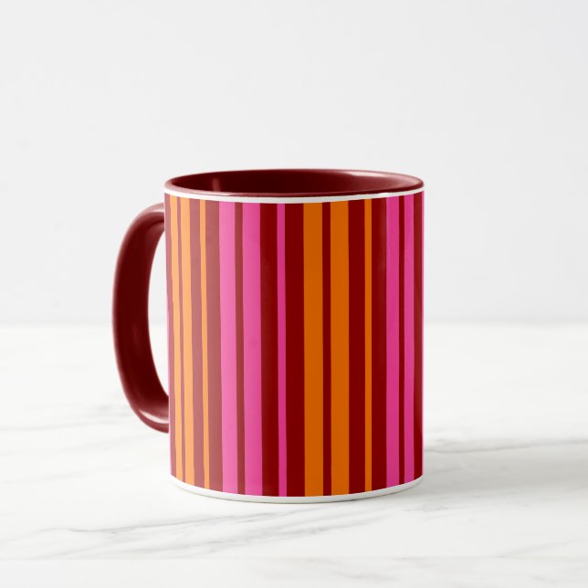 Red Orange Pink Vertical Stripes Design   Mug (Front Left)