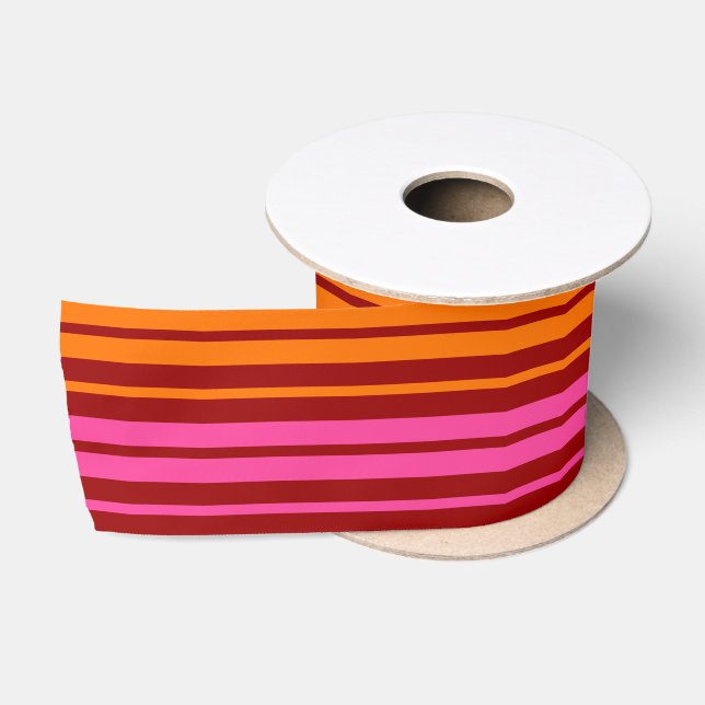 Red Orange Pink Vertical Stripes Design   Satin Ribbon (Spool)