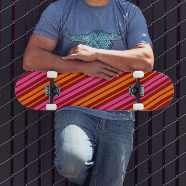 Red Orange Pink Vertical Stripes Design   Skateboard (Outdoor 3)