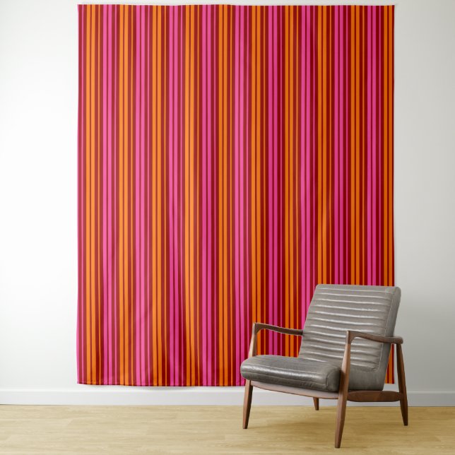 Red Orange Pink Vertical Stripes Design   Tapestry (In Situ)