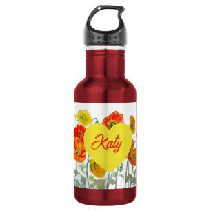 Red Orange Poppy Flower Watercolor Poppies 532 Ml Water Bottle