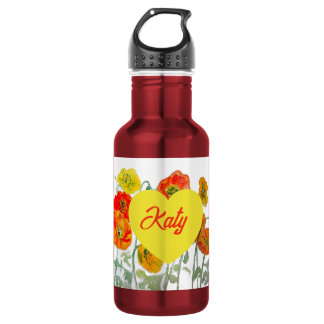 Red Orange Poppy Flower Watercolor Poppies 532 Ml Water Bottle