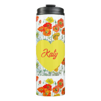 Red Orange Poppy Flower Watercolor Poppies Thermal Tumbler
