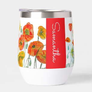 Red Orange Poppy Flower Watercolor Womans Name