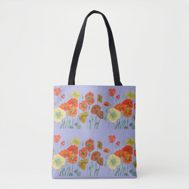 Red Orange Poppy Poppies Floral purple Lilac Tote Bag (Front)