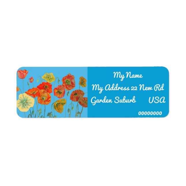 Red Orange Poppy Watercolour Return Address Labels (Front)