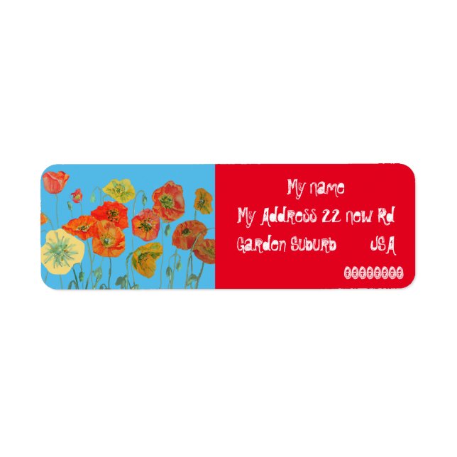 Red Orange Poppy Watercolour Return Address Labels (Front)