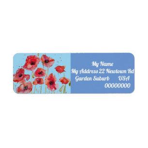 Red Orange Poppy Watercolour Return Address Labels