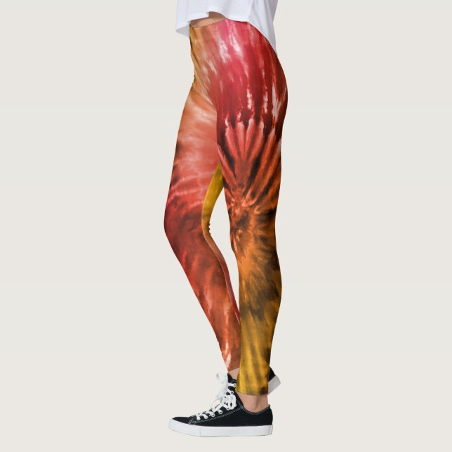 Red & Orange Psychedelic Starburst Tie Dye Leggings (Left)