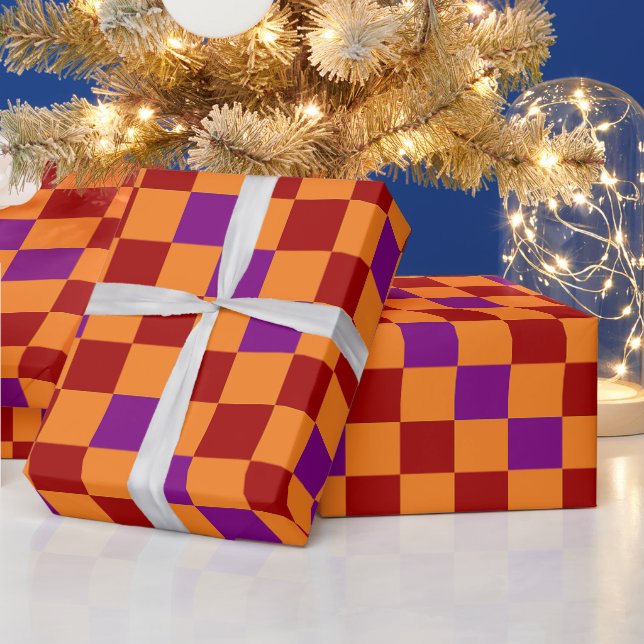 Red Orange Purple Checkered Pattern Design  Wrapping Paper (Holidays)