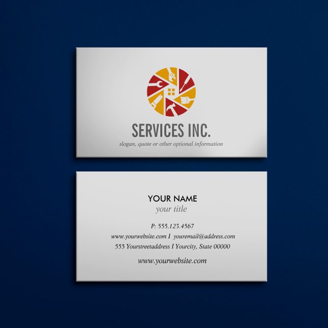 Red Orange Repairing services logo professional Business Card (Creator Uploaded)