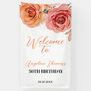 Red Orange Rose Floral Botanical Welcome Birthday Banner