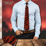 Red Orange Sunset Novelty Striped Neck Tie<br><div class="desc">Check out this beautiful modern, novelty tie on a flamed burned Red Orange sunset background with Red and Black stripes. You can easily update the monogram. The background of this tie was painted by hand digitally with added strokes and swirls of light shades. This cool fun tie with black and...</div>