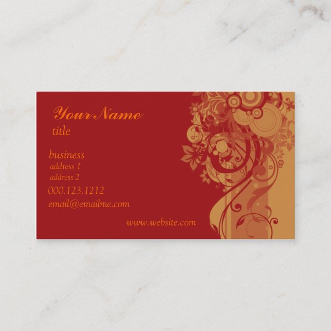 Red Orange Swirl Business Card TEMPLATE (Front)