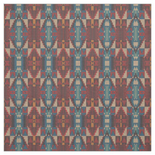 Red Orange Teal Blue Taupe Brown Ethnic Look Fabric