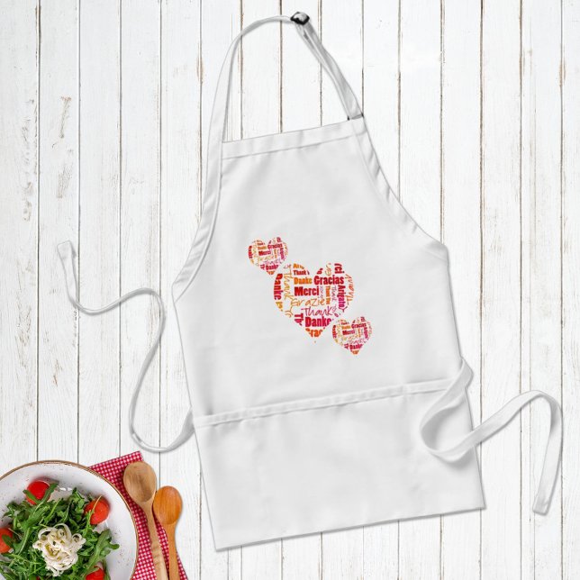 Red & Orange Thank You Word Cloud Hearts Standard Apron (Keep clean with a three heart multilingual word collage apron design. Check it out on all 3 colors.)