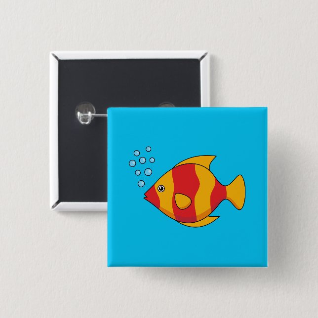 Red Orange Tropical Fish  15 Cm Square Badge (Front & Back)