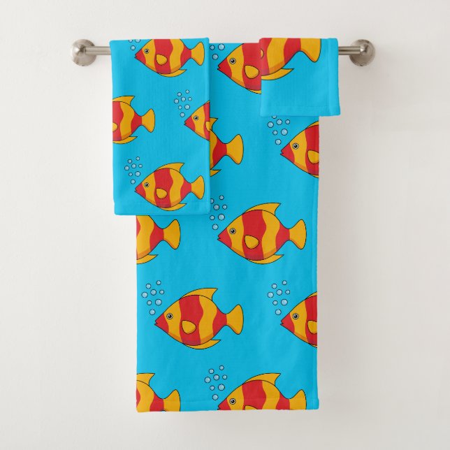 Red Orange Tropical Fish  Bath Towel Set (Insitu)