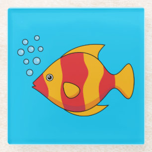 Red Orange Tropical Fish  Glass Coaster