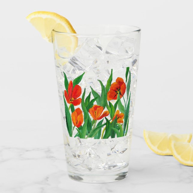 Red/Orange Tulips Glass (Front Ice)