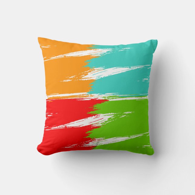 Red Orange Turquoise Green Brush Stroke Paint Cushion (Front)