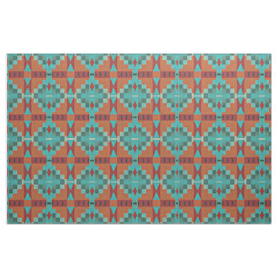 Red Orange Turquoise Teal Green Ethnic Look Fabric