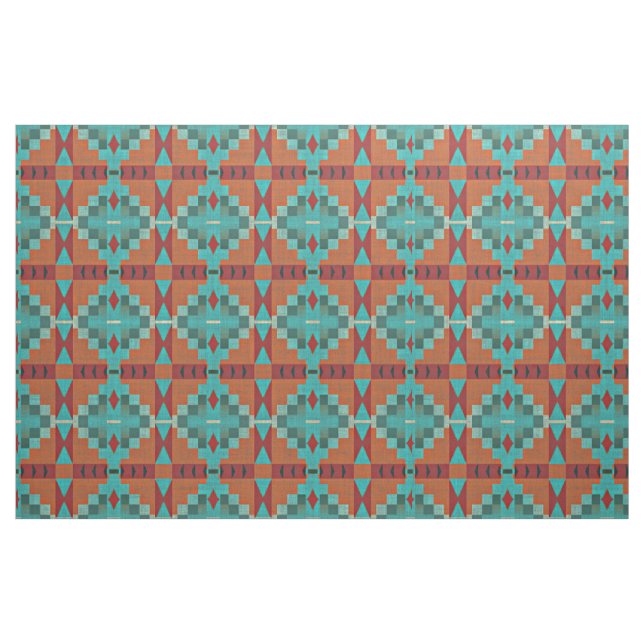 Red Orange Turquoise Teal Green Ethnic Look Fabric (Fat Quarter)