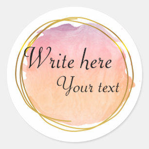 Red Orange Watercolour Circle Gold Elegant   Class Classic Round Sticker