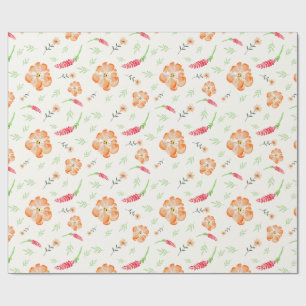 Red & Orange Wildflower Watercolor Wrapping Paper