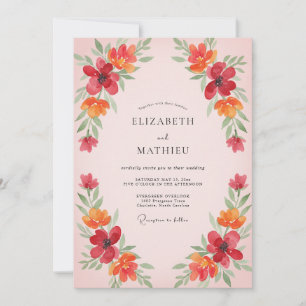 Red Orange Wildflower Wedding Invitation