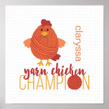 Red & Orange Yarn Chicken Champion Poster