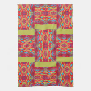 Red Orange Yellow Blue Abstract Acrylic Tea Towel