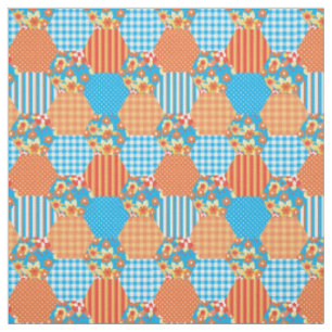 Red Orange Yellow Blue Faux Patchwork Pattern Fabric