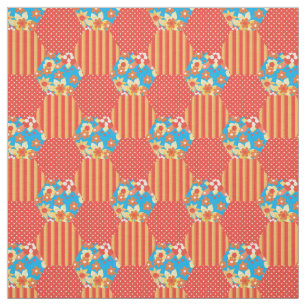 Red Orange Yellow Blue Faux Patchwork Pattern Fabric